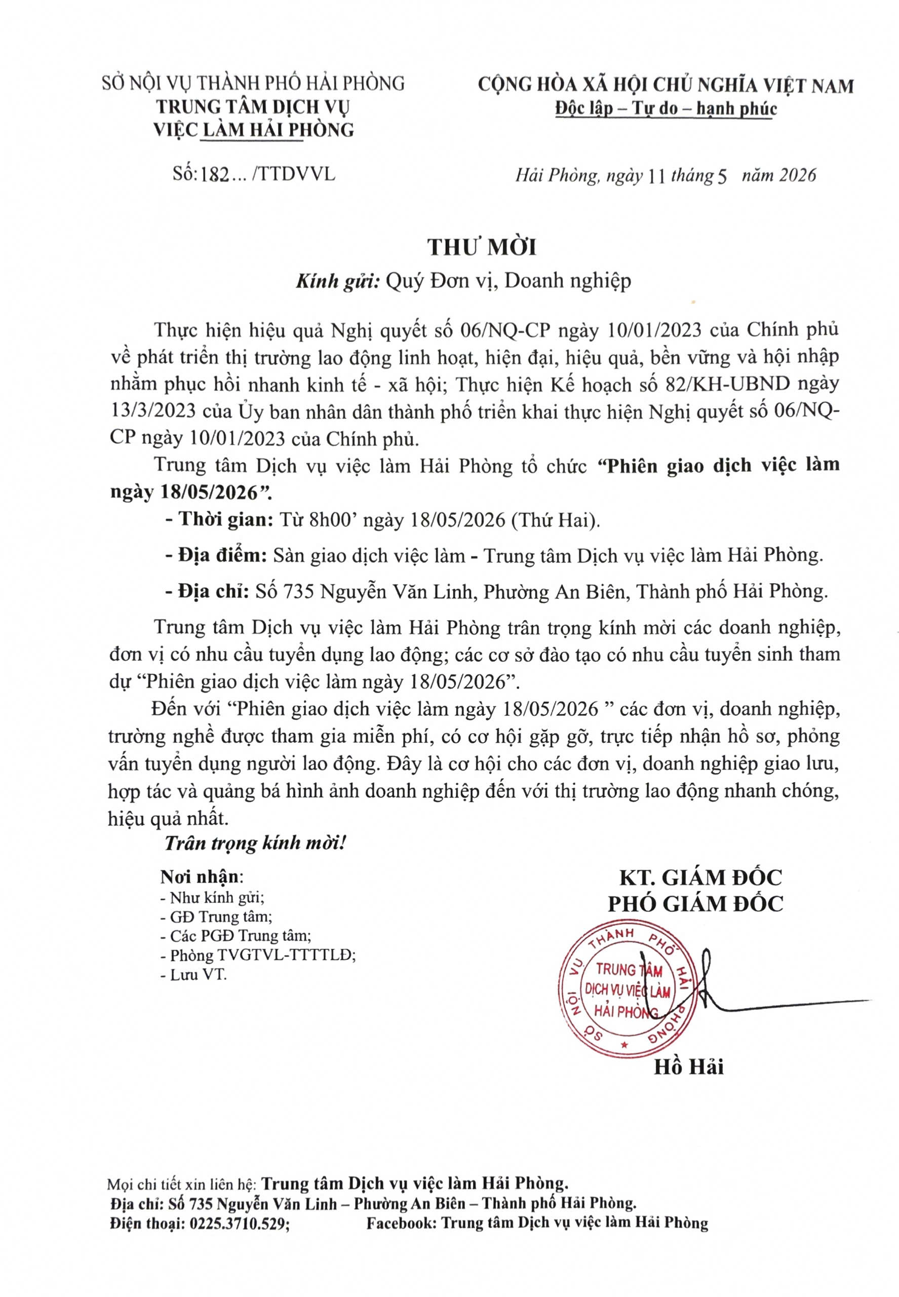 [THÔNG BÁO] MỜI DOANH NGHIỆP, ĐƠN VỊ THAM GIA PHIÊN GIAO DỊCH VIỆC LÀM ĐỊNH KỲ NGÀY 18/05/2026
