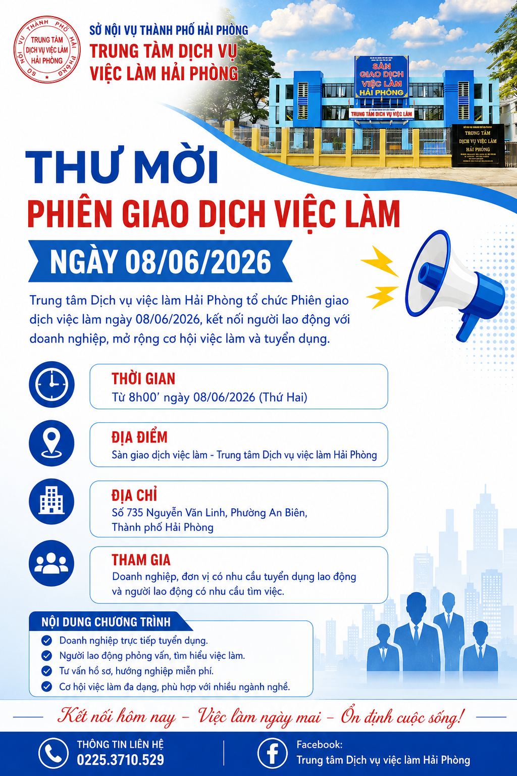 [THÔNG BÁO] MỜI DOANH NGHIỆP, ĐƠN VỊ THAM GIA PHIÊN GIAO DỊCH VIỆC LÀM ĐỊNH KỲ NGÀY 08/06/2026THÔNG BÁO] MỜI DOANH NGHIỆP, ĐƠN VỊ THAM GIA PHIÊN GIAO DỊCH VIỆC LÀM ĐỊNH KỲ NGÀY 08/06/2026