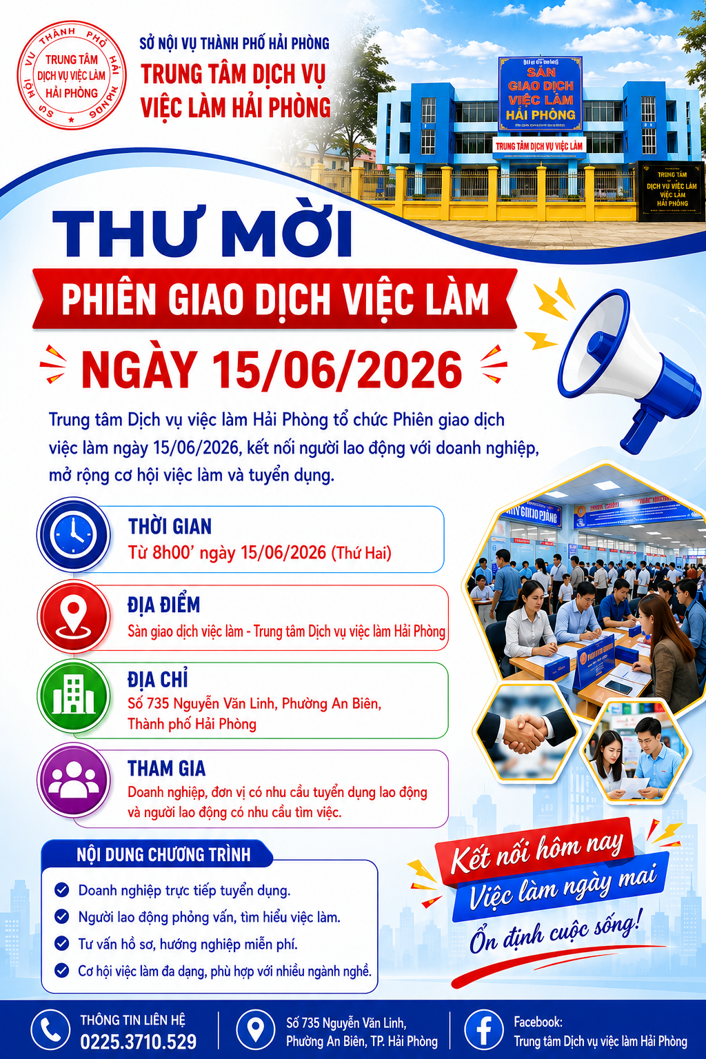 [THÔNG BÁO] MỜI DOANH NGHIỆP, ĐƠN VỊ THAM GIA PHIÊN GIAO DỊCH VIỆC LÀM ĐỊNH KỲ NGÀY 15/06/2026