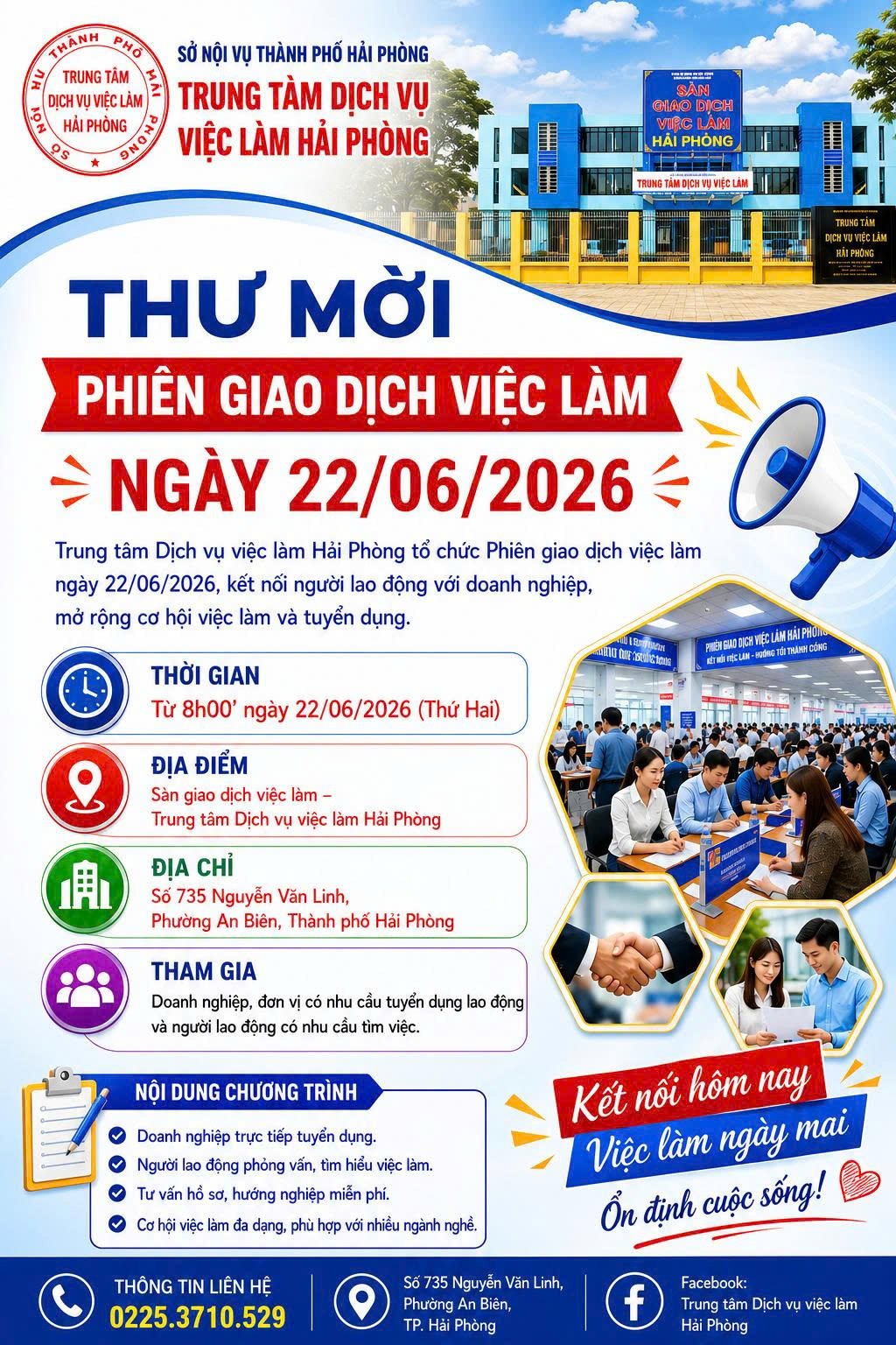 THÔNG BÁO] MỜI DOANH NGHIỆP, ĐƠN VỊ THAM GIA PHIÊN GIAO DỊCH VIỆC LÀM ĐỊNH KỲ NGÀY 22/06/2026