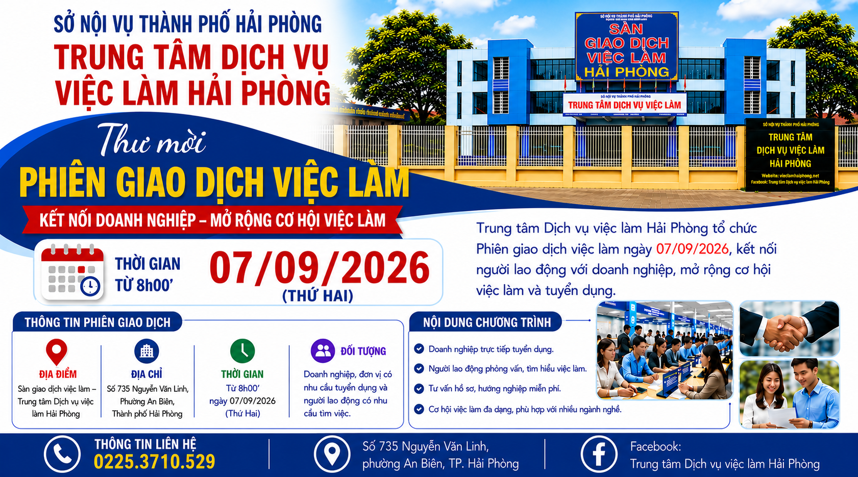 THÔNG BÁO MỜI DOANH NGHIỆP, ĐƠN VỊ THAM GIA PHIÊN GIAO DỊCH VIỆC LÀM ĐỊNH KỲ NGÀY 07/09/2026