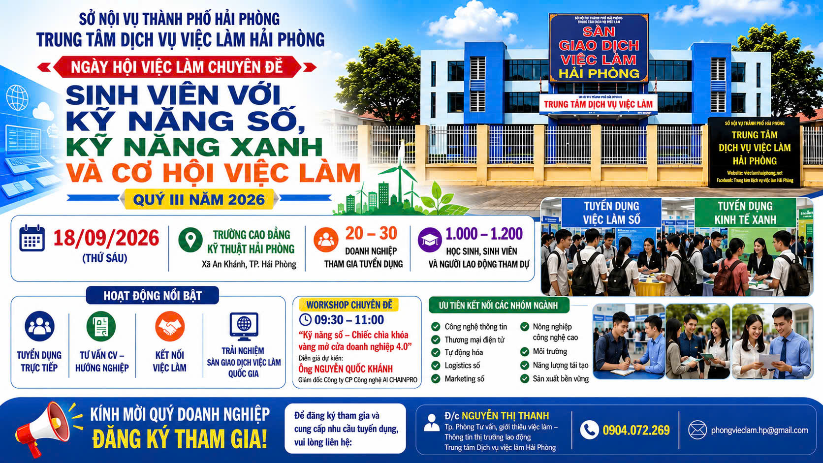  NGÀY HỘI VIỆC LÀM CHUYÊN ĐỀ QUÝ III/2026 : “SINH VIÊN VỚI KỸ NĂNG SỐ, KỸ NĂNG XANH VÀ CƠ HỘI VIỆC LÀM”