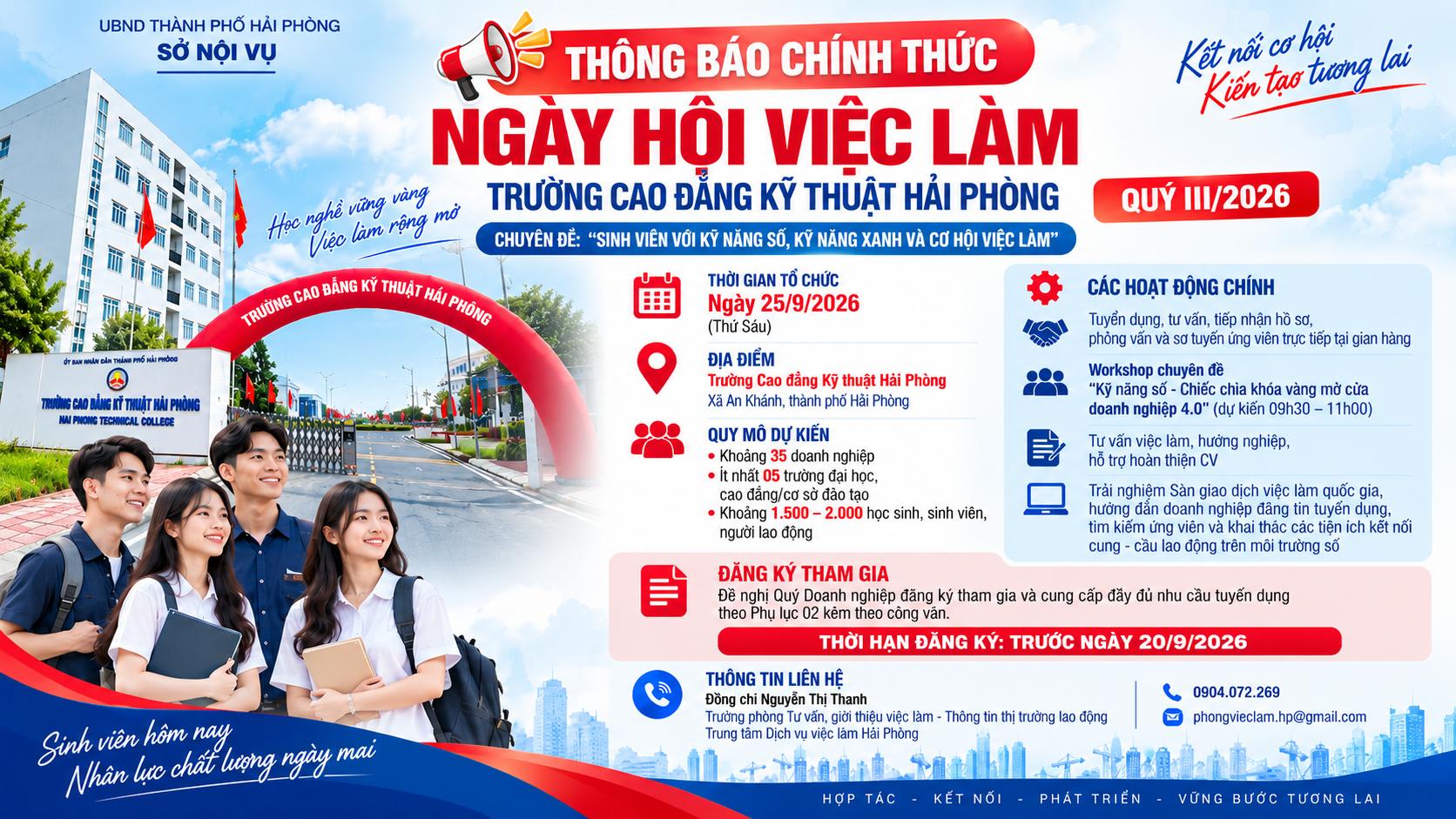 NGÀY HỘI VIỆC LÀM CHUYÊN ĐỀ QUÝ III/2026 NGÀY 25/09/2026
